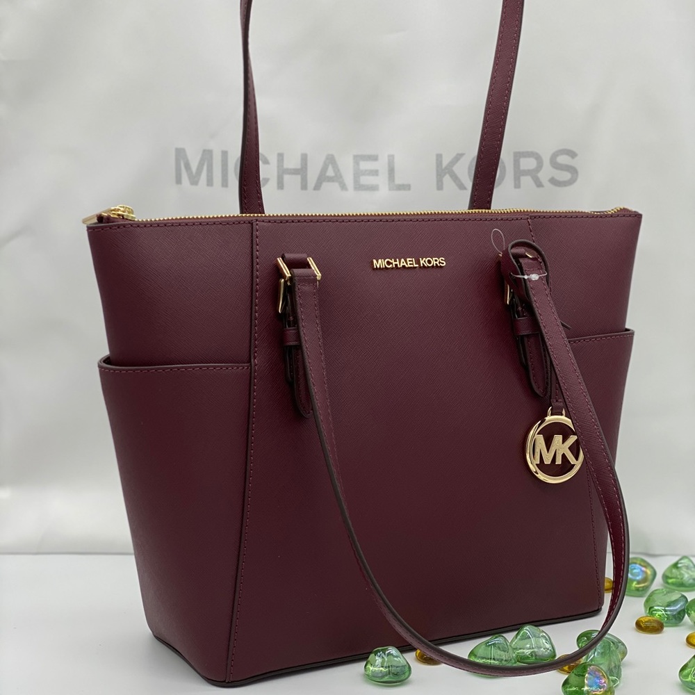 MICHAEL KORS CHARLOTTE LARGE TOP ZIP TOTE DARK CHERRY NWT - Picture 9 of 16